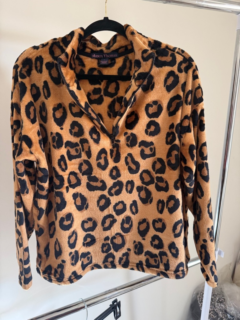 Leopard Print Fleece Pullover Jacket - Tan/Black